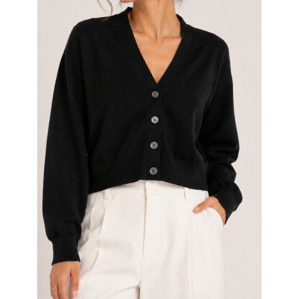 J.Crew Black Cotton Viscose V-Neck Button Front Cardigan Sweater Size XL